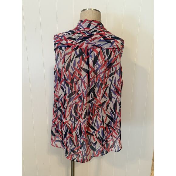 Liz Claiborne Shirt Womens XL Red Blue White Sleeveless Button Up Sheer Top - Picture 4 of 7